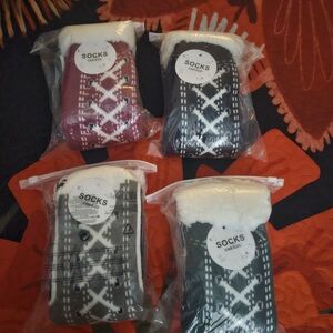 Set of 4- Cozy Winter Socks - Fuschia, Black, Gray & Green